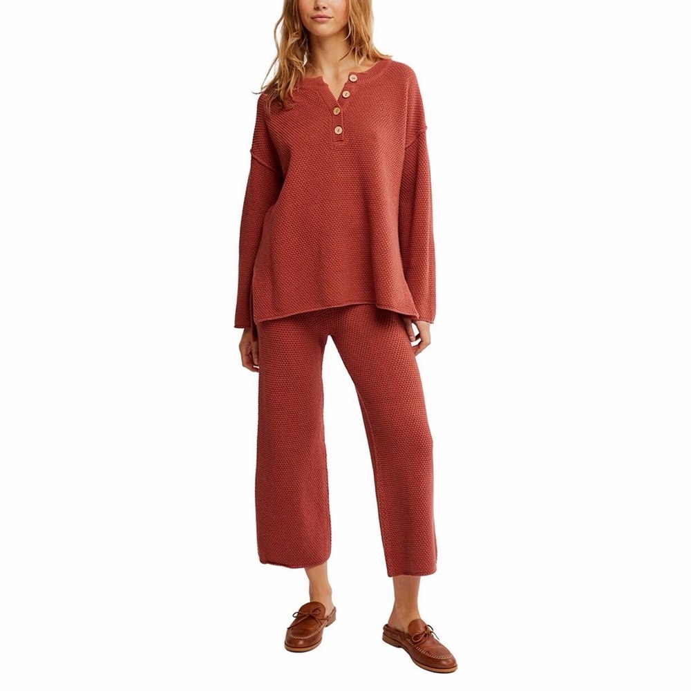 Free People free-est Hailee Waffle Stitch Long sleeve top and pant set